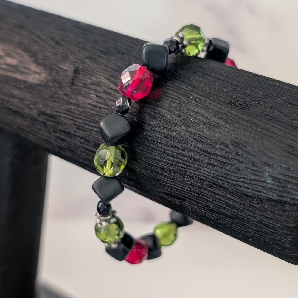 Green, Red, Black Stretch Bracelet